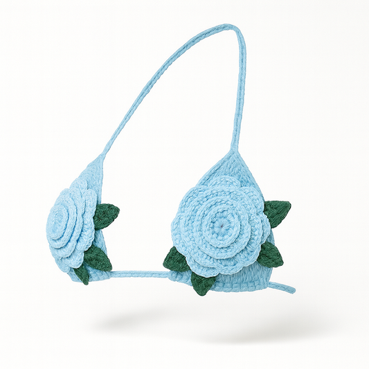 Luxury crochet bikini top by Zana Gorman — hand-designed swimwear with intricate woven details, ocean-inspired elegance, and feminine beachwear vibes. Perfect for summer fashion, coastal escapes, and luxury resort style.”