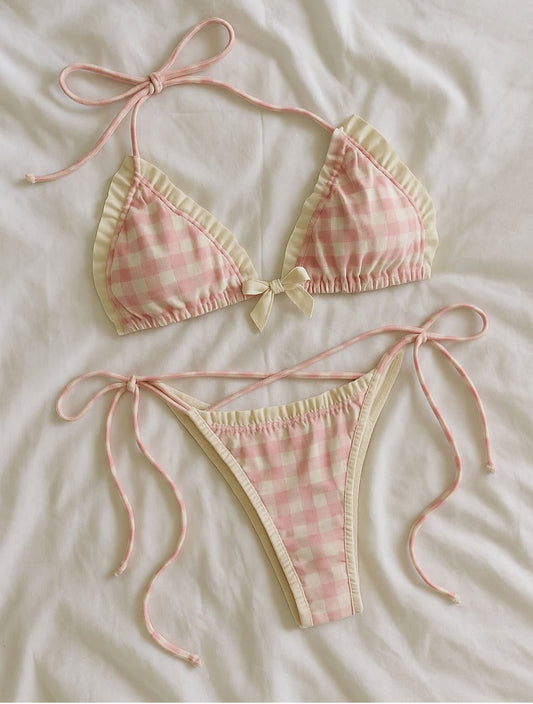Zana Gorman gingham bikini by Zana Gorman beach scene.