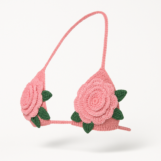 Luxury crochet bikini top by Zana Gorman hand-designed swimwear with intricate woven details, ocean-inspired elegance, and feminine beachwear vibes. Perfect for summer fashion, coastal escapes, and luxury resort style.”