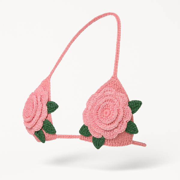 Luxury crochet bikini top by Zana Gorman hand-designed swimwear with intricate woven details, ocean-inspired elegance, and feminine beachwear vibes. Perfect for summer fashion, coastal escapes, and luxury resort style.”