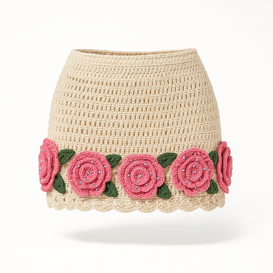 The Luxury Crochet Skirt by Zana Gorman features handwoven craftsmanship with breezy, feminine lines. Designed for oceanside elegance and effortless resort style, this piece embodies timeless sophistication and artisanal detail.
