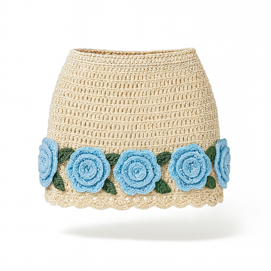 Luxury crochet skirt by Zana Gorman handwoven details with a breezy, feminine silhouette, designed for oceanside elegance and resort style.”