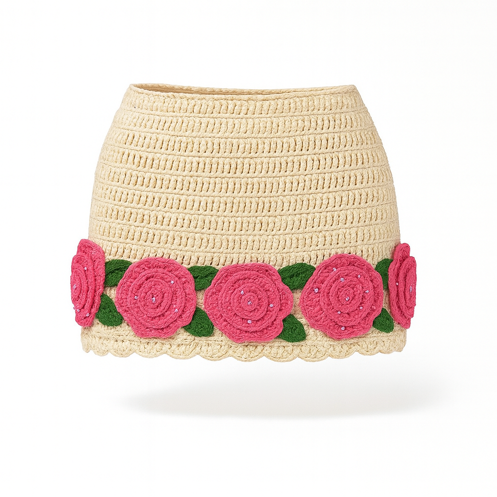 Luxury crochet skirt by Zana Gorman handwoven details with a breezy, feminine silhouette, designed for oceanside elegance and resort style.”