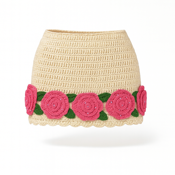 Luxury crochet skirt by Zana Gorman handwoven details with a breezy, feminine silhouette, designed for oceanside elegance and resort style.”
